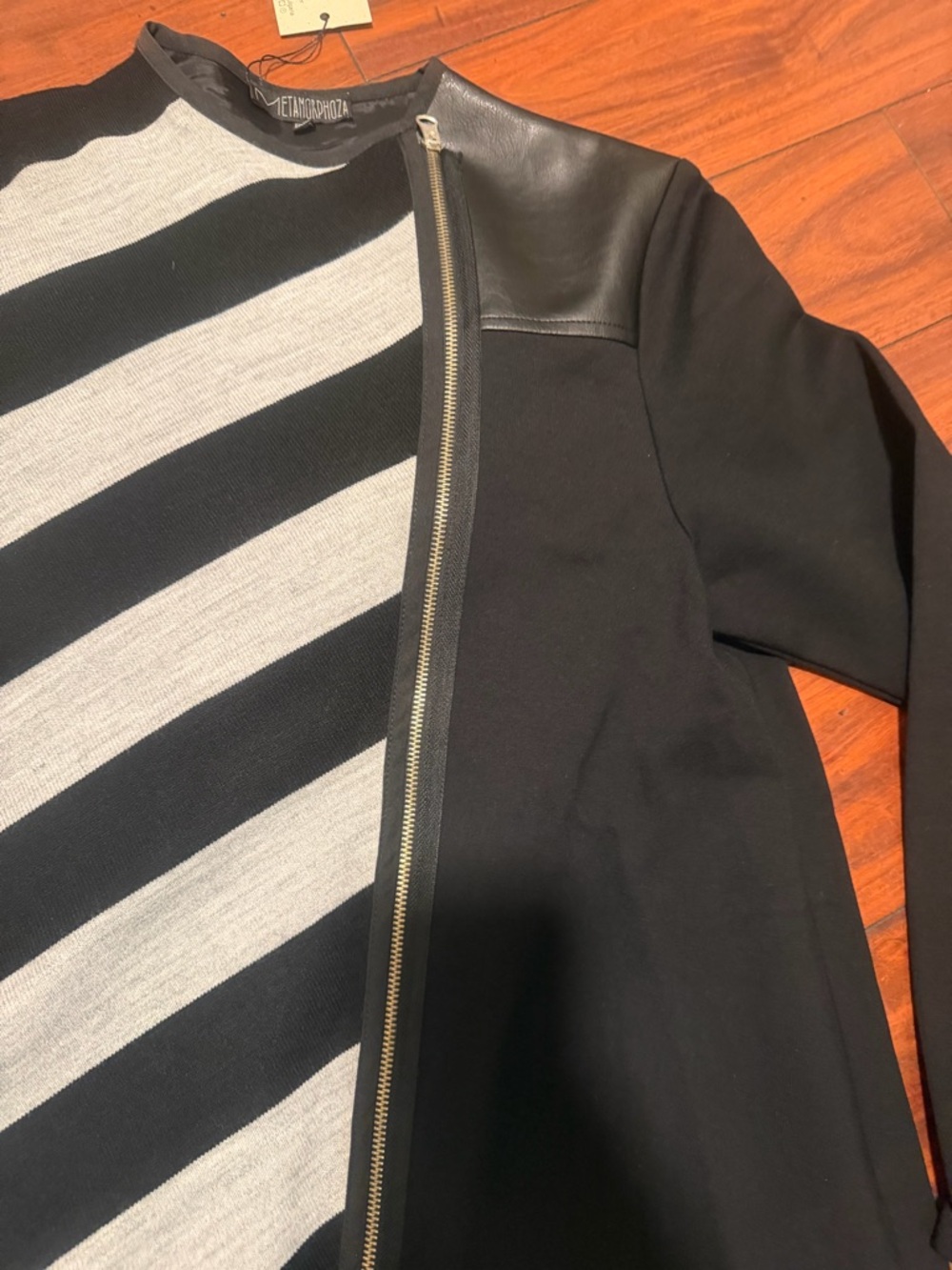 METAMORPHOZA  Black Trench dress coat  with Gray Stripe Panel - Picture 13 of 16